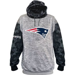Мужской пуловер с капюшоном и камуфляжным принтом «Хезер» темно-серого цвета New England Patriots Fanatics