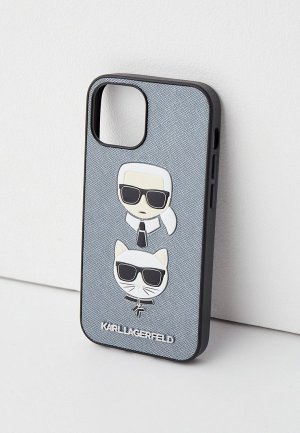 Чехол для iPhone Karl Lagerfeld 13 mini, PU Saffiano & Choupette heads Hard Silver. Цвет: серый