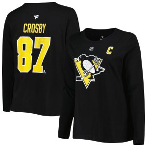 Женская черная футболка с длинным рукавом именем и номером Sidney Crosby Pittsburgh Penguins размера плюс Unbranded