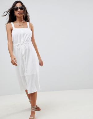 Повседневное платье миди на пуговицах -Белый ASOS DESIGN