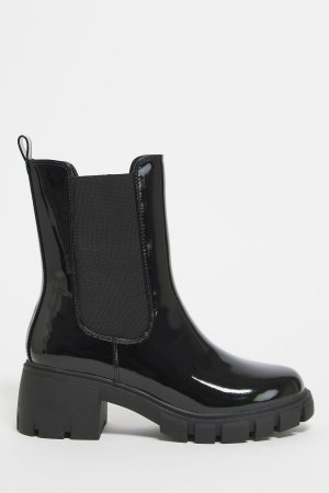 Черные лаковые туфли на блочном каблуке Ботильоны и ботинки Свободный крой , черный Simply Be