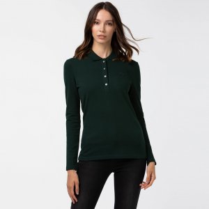 Поло Женская приталенная рубашка-поло из эластичного хлопка Lacoste. Цвет: зелёный