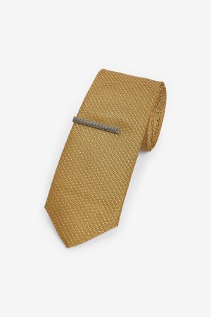 Текстурированный галстук и зажим , желтый Next