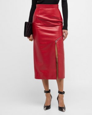 Кожаная юбка миди с разрезом на молнии Alexander McQueen