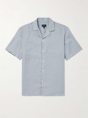 Льняная рубашка с воротником-стойкой CLUB MONACO, синий Monaco