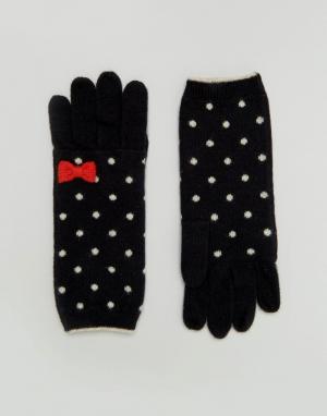 Классические перчатки в горошек Alice Hannah. Цвет: черный