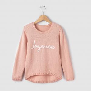 Пуловер теплый с вышитой надписью joyeuse, 3-12 лет R essentiel. Цвет: розовый