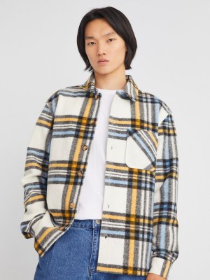 Куртка-рубашка из пальтовой ткани с узором в клетку на пуговицах zolla. Цвет: желтый