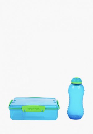 Набор контейнеров для хранения продуктов Sistema с разделителями и бутылка Lunch, 975 мл. Цвет: голубой
