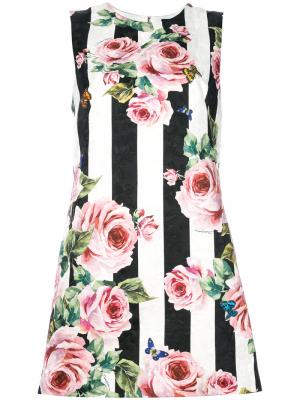 Платье в полоску с цветочным принтом Dolce & Gabbana. Цвет: многоцветный
