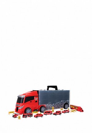 Набор игровой Givito Машина игрушка серии Служба спасения (Автовоз - кейс 59 см, красный, с тоннелем. из 4 машинок, 1 автобуса, вертолета, фуры и 12 дорожных знаков). Цвет: разноцветный