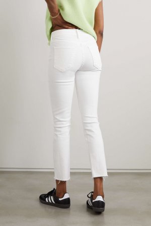 MOTHER + NET SUSTAIN Узкие укороченные джинсы с бахромой Dazzler со средней посадкой, белый
