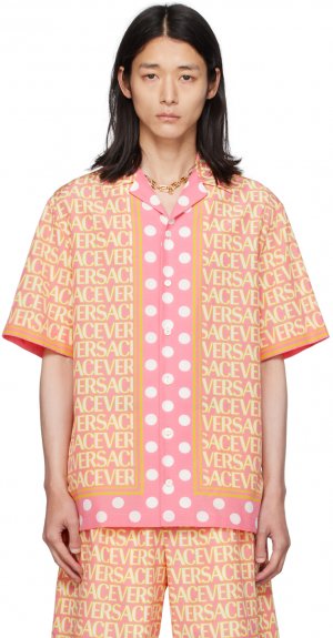 Розово-желтая рубашка по всей длине Versace