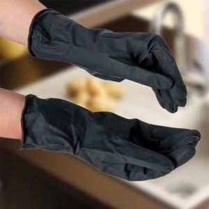 Перчатки хозяйственные латексные доляна, размер m, защитные, химически стойкие, 55 гр, цвет черный Доляна