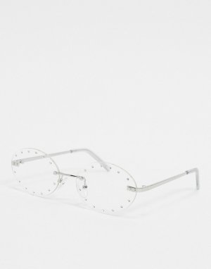 Овальные очки без оправы с прозрачными стеклами и стразами -Очистить ASOS DESIGN