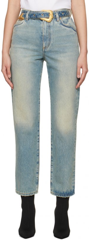 Синие классические джинсы с поясом Balmain