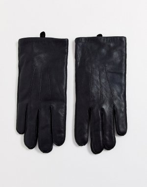 Черные кожаные перчатки -Черный Selected Homme