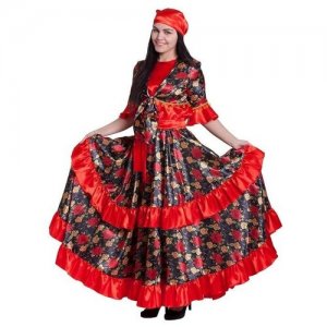 Карнавальный костюм Цыганка, блузка, юбка, пояс, платок, парик, цвет красный, р-р 44-46, рост 164-170 см нет бренда. Цвет: красный