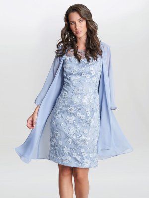 Hayley Шифоновый жакет и платье с цветочной вышивкой, голубой Gina Bacconi