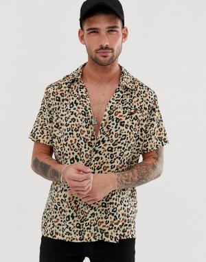 Рубашка с короткими рукавами и леопардовым принтом -Серый Bellfield
