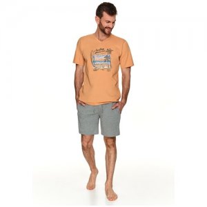 Пижама мужская Wadim 2739-01, футболка и брюки, оранжевый, хлопок 100% (Размер: M) Taro. Цвет: оранжевый