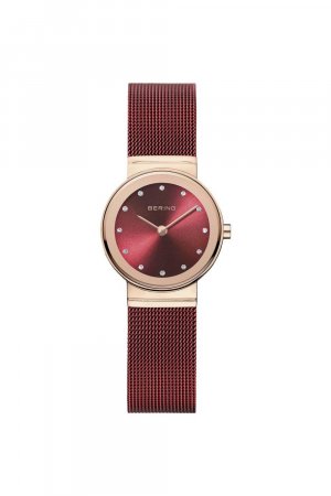 Классические аналоговые кварцевые часы из нержавеющей стали — 10126-363, красный Bering