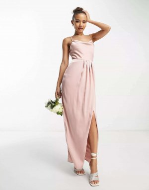 Розовое атласное платье макси Bridesmaid TFNC