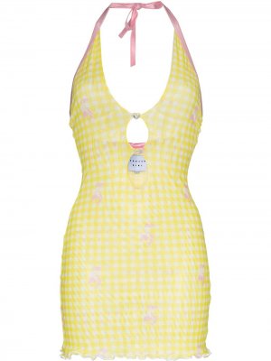 Платье Gretchen в клетку гингем с вырезом халтер POSTER GIRL. Цвет: желтый