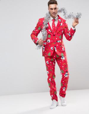 Костюм слим и галстук в рождественском стиле OppoSuits Oppo Suits. Цвет: красный