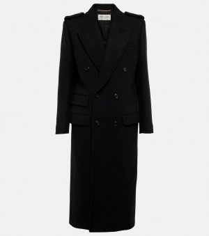 Пальто из смесового шерстяного габардина SAINT LAURENT, черный Laurent