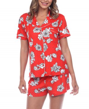Женский пижамный комплект с короткими рукавами и цветочным принтом, 2 предмета , красный White Mark