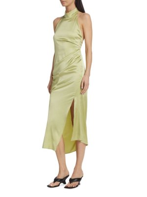 Шелковое драпированное платье-миди , зеленый Helmut Lang