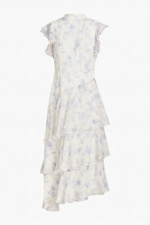Платье миди из крепдешина с оборками и цветочным принтом , синий Mikael Aghal
