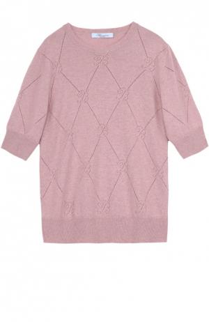 Кашемировый пуловер с укороченным рукавом и перфорацией Blumarine. Цвет: розовый