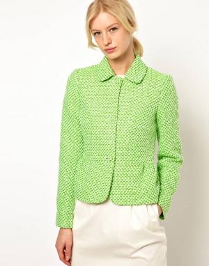 Яркий твидовый пиджак с баской Boutique by Jaeger. Цвет: зеленый