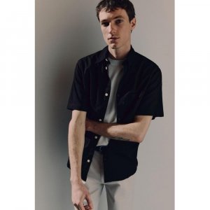 HM Свободная рубашка из смесового льна с короткими рукавами, черная H&M