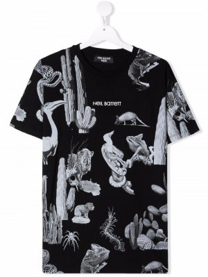 Animal-print cotton T-shirt Neil Barrett Kids. Цвет: черный