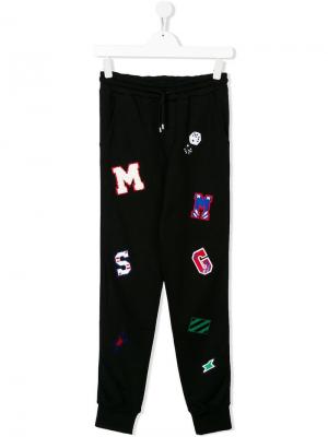 Спортивные брюки с принтом логотипа и аппликациями Msgm Kids. Цвет: черный