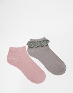 2 пары носков с кружевной отделкой Lovestruck. Цвет: серый