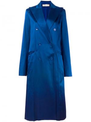 Длинное двубортное пальто Nina Ricci. Цвет: синий