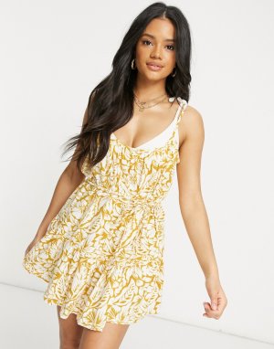 Пляжное платье-майка с веревочной завязкой и цветочным принтом -Желтый Influence