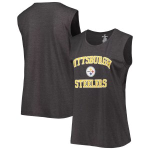 Женская топ без рукавов с логотипом Heather Charcoal Pittsburgh Steelers больших размеров Fanatics