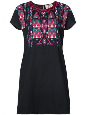 Платье-футболка с вышивкой Tia Figue. Цвет: черный