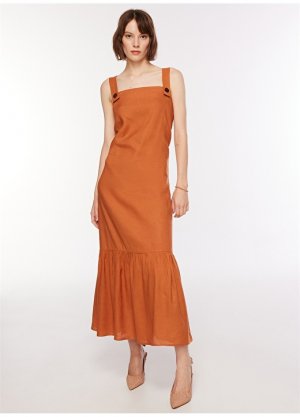 Стандартное женское платье цвета корицы с квадратным воротником Brooks Brothers