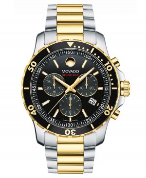 Мужские швейцарские часы с хронографом серии 800 для дайвинга двухцветным браслетом из нержавеющей стали PVD-покрытием, 42 мм Movado