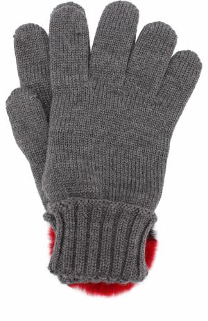Шерстяные перчатки с отделкой из меха кролика Dolce & Gabbana. Цвет: серый