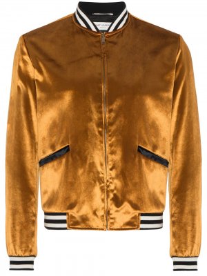 Бархатная куртка-бомбер в рубчик Saint Laurent. Цвет: золотистый