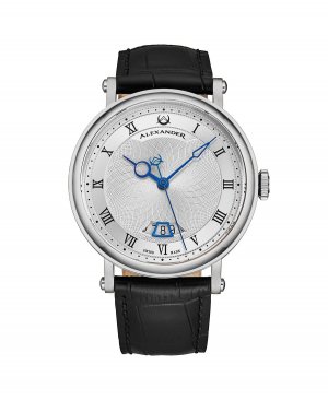 Мужские автоматические часы Triumph, черная кожа, серебристый циферблат, круглые 49 мм Alexander