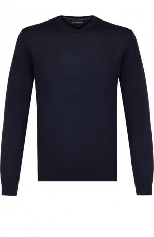 Однотонный шерстяной пуловер Emporio Armani. Цвет: темно-синий