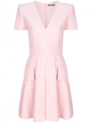 Платье с баской и V-образным вырезом Alexander McQueen. Цвет: розовый и фиолетовый